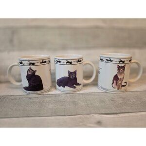 Set Of 3 Ceramic Cat-Themed Mugs By Houston Harvest Cat Lovers
